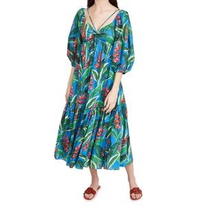 Farm Rio Dream Garden Midi Dress - Small - Blue Multi Floral Pattern